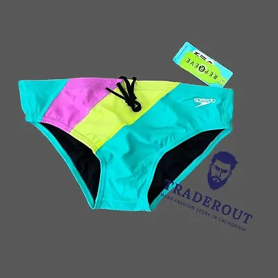 Speedo Men Acid Lime Green Colorblock Swim Brief Swimwear Size 28 30 32 34 36 38 • $45