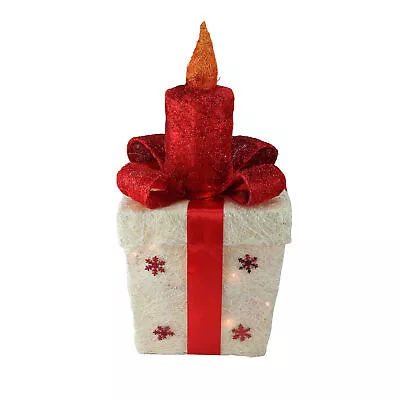 Northlight 20  Lighted White Red Sisal Gift Box Candle Christmas Yard Decor • $44.09