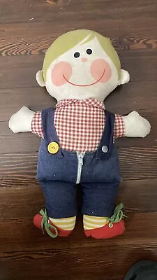 Vintage 1976 Playskool Dapper Dan Plush 14  Learning Doll Snap Zipper Button Tie • $9.99