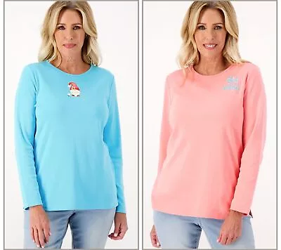 Quacker Factory Women's Top Sz M Spring Holiday  Long Sleeve Tops Pink A568861 • $22.74