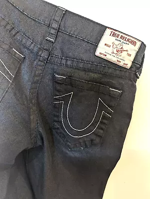 True Religion Wax Coated Jeans Sz 32 Men Rocco Relaxed Skinny Deep Navy Cool Guy • $69