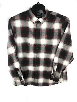 CHAPS Performance Men's Shirt  2XL XXL Long Sleeve Red Gray Plaid Cotton A51 • $3.75