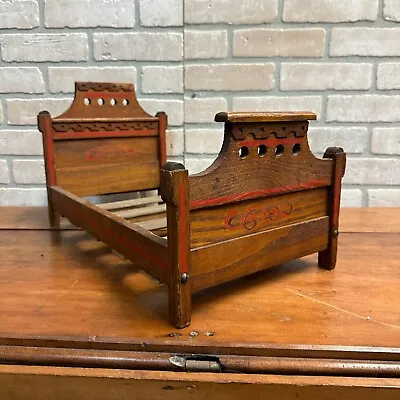 Vintage Antique Wood Doll Bed Ornate Wooden Detailed  18  Long • $49.99