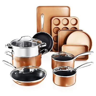 $149.99 • Buy Gotham Steel Copper Cast Textured Nonstick 15 Piece Cookware And Bakeware Set