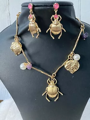 Zara Gold Beetle Necklace & Earrings Set • £19.99