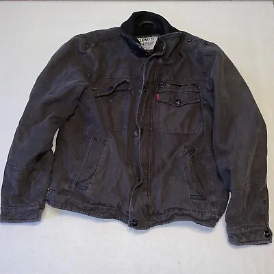 $39.40 • Buy Levis Chore Jacket Mens Medium Black Fleece Sherpa Lined Distressed Full Zip