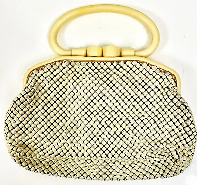 VINTAGE 1950's Whiting & Davis Co Alumesh METAL MESH Handbag Celluloid Bakelite • $10