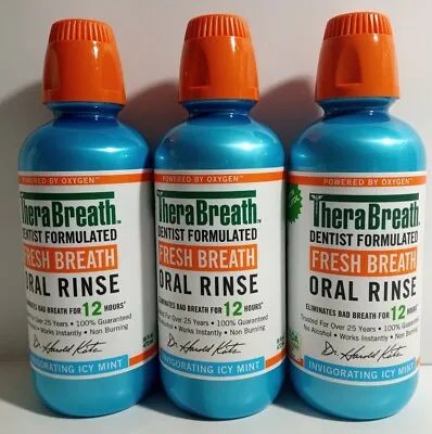 $49.95 • Buy 3 TheraBreath Fresh Breath Oral Rinse Mouth Wash Icy Mint 16oz Each. Exp: 06/25+