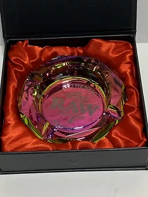 New! RAW CRYSTAL RAINBOW GLASS ROUND BEVELED ASHTRAY Includes Presentation Box • $22.88