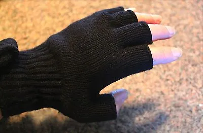 Men's Women's Wool Fingerless Gloves Made USA Black Blue Green Gray 1 Pair S M L • $13.99