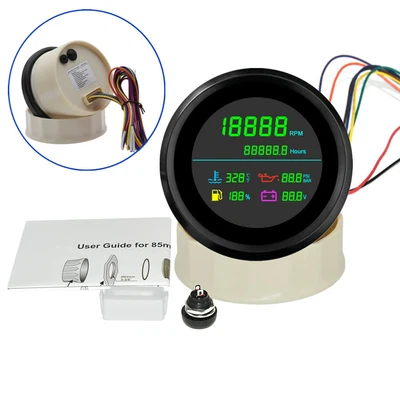 £94.79 • Buy Black Circle+Black 6in1 Tacho Fuel Gauge Water Temp Oil Pressure Voltmeter 85mm