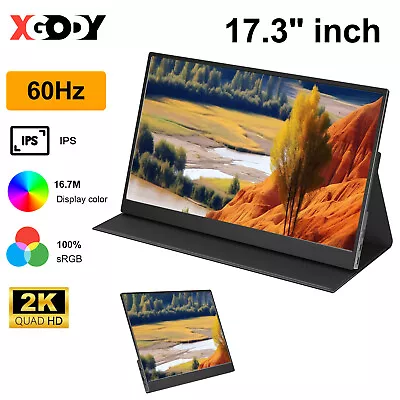 XGODY 17.3  2K Portable Monitor 2560*1440p Extend Laptop USB Type-C HDMI VESA • $235.99