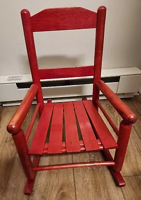 Great Red Vintage Rustic Slat Wood Mini Child’s Rocking Chair Ladder Back Rocker • $64.97