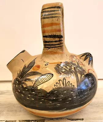 Wedding Vase Vintage Mexican Pottery Clay Vessel Folk Art Hand Painted SEE PICS • $7.29