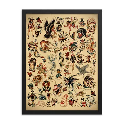 18x24 Framed Print - Sailor Jerry X Ed Hardy Old School Tattoo Flash #1 0385 • $129