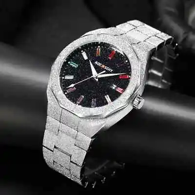 Luxury Men Watch Colourful Crystal Waterproof Bling Dial Frosted Star Dust Rain • £36.99