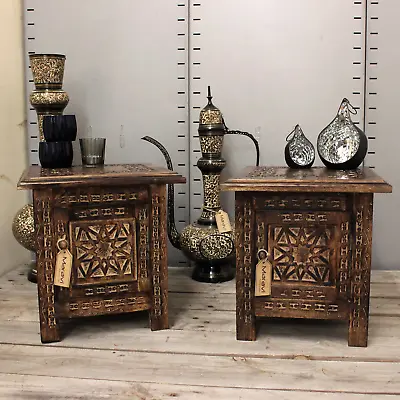 £189.99 • Buy Rupicola Set Of 2 Small Square Side End Tables Moroccan Style Carving Storage
