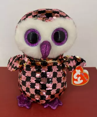 TY 2019 ❤ BEANIE BOOS ❤ Flippables - CHECKS Sequin Owl - 25cm Soft Toy Plush • $18