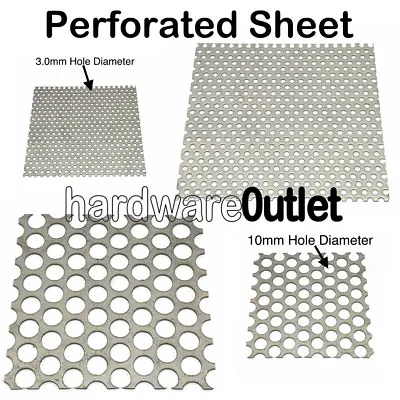 PERFORATED SHEET Metal  3mm / 10mm Ø Holes Aluminium Stainless Mild & GALV Steel • £3.50