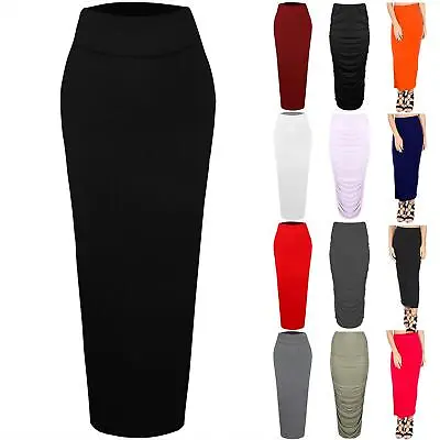 £5.49 • Buy Womens Ladies Plain High Waisted Stretch Pencil Midaxi Long Bodycon Midi Skirt