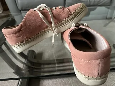 M&S FootGlove Pink Suede Flat Lace Up Shoes Size 8 Wider Fit • £14