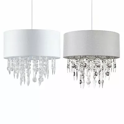 Modern Large 40cm Easy Fit Jewel Grey White Ceiling Light Chandelier Lamp Shade • £39.99