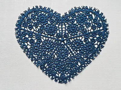 Large Sew On Lace Flower Heart Trim Embellishment Patch Mini Doily Boho Navy • £2.99