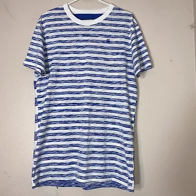 G Star T Shirt Mens Small S Blue White Raw Stripe Logo Short Sleeve Crew Neck • $8.80