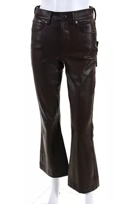 Veronica Beard Womens Leather Carson High Rise Ankle Flare Pants Brown Size 25 • $60.99