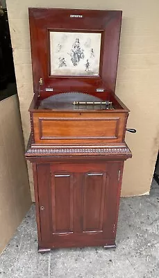 15 1/2  Regina Mahogany Double Comb Disc Music Box With Disc Cabinet • $4295