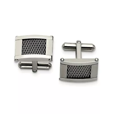 Men's Stainless Steel Polished And Brushed Mesh Rectangular Cuff Links • $56.98