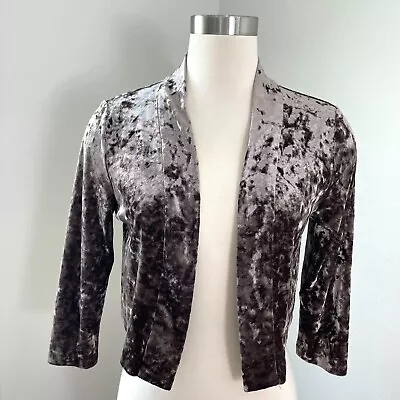 Calvin Klein Womens Medium Brown Crushed Velvet Bolero Shrug Cropped 3/4 Sleeve • $24.99