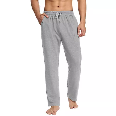 Men’s Fleece Lined Sweatpants Baggy Wide Straight Leg Pants Causal Drawstring US • $14.98