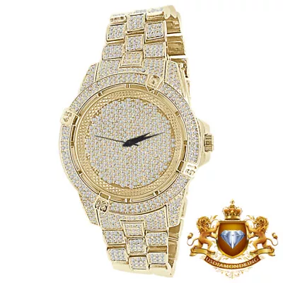 Mens Fully Bling Yellow Gold Finish Techno Pave Simulated Crystal Diamond Watch • $129.99