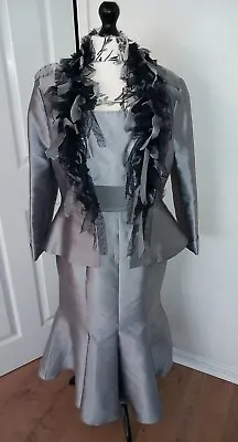 Ian Stuart Designer Mother Of Bride Dress/ Jacket States 16 Maybe 14 Silver Vgc  • £96