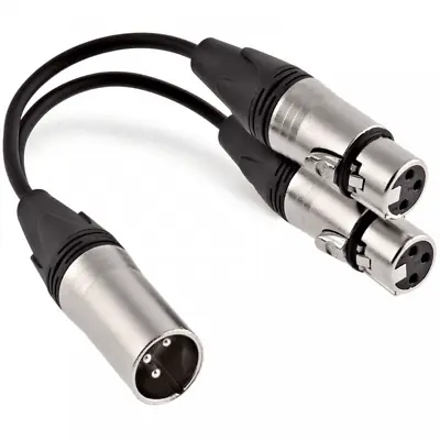 Male Plug To Twin Female Sockets XLR Splitter Lead Adapter 15cm Cable • £5.99