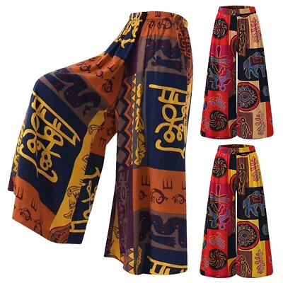 Womens Boho Retro Loose Harem Pants Casual Baggy Aladdin Wide Leg Hippy Trousers • £9.55