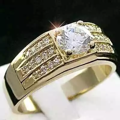 2.50 Ct Round Lab-Created Diamond Mens Wedding Band Ring 14k Yellow Gold Plated • $131.39
