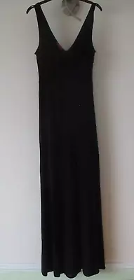 £18.95 • Buy Elegant MONSOON Ladies Jet Black V Neck Sleeveless Long Evening Dress Size 14 UK