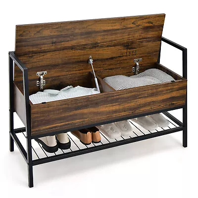 Industrial Shoe Bench Rack Organizer W/Hidden Storage Box & Premium Gas Lift • $94.99