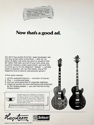 1974 Hagstrom Swede Guitar Made In Sweden - Vintage Advertisement • $11.61