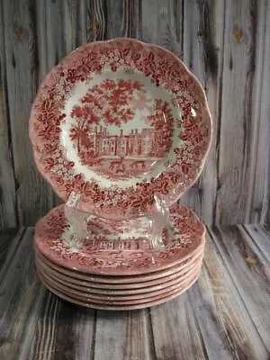 J & G Meakin Romantic England Red Dessert / Pie Plates - 8 - Penshurst Place • $79.95