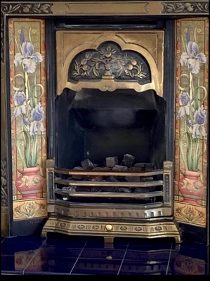 £475 • Buy Victorian Style Fireplace Tiled Brass Insert, Wood Surround.