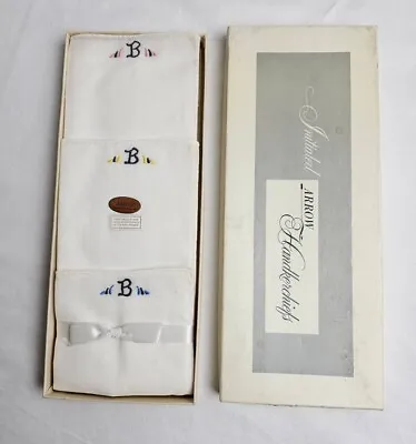 Vintage Arrow Men's Handkerchiefs Hand Rolled Hand Monogrammed  B  Set Of 3 NIP • $9.99