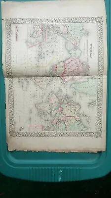 1867 Antique Map Of The World Mercator Projection  Mitchell Atlas Hand-colored  • $71.49