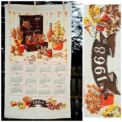 £20.62 • Buy VTG 1968 Linen Calendar Tea Towel Kitchen Spice Rack Anniversary Birthday 