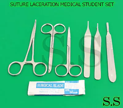 6 Pcs Suture Laceration Medical Student Surgical Instruments Set Kit+5 Blade #20 • $7.15