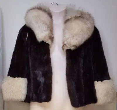 Vintage Rich Brown Pelt Mink Fox Fur Trim Cape Cloak Jacket Coat • $175