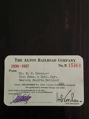 Vintage Rare 1936 Alton Railroad Company  Pass Ticket Chicago IL Illinois • $11.62