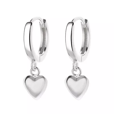 925 Sterling Silver Heart Polished Hoop Earrings Womens Girls Jewellery New UK • £3.47